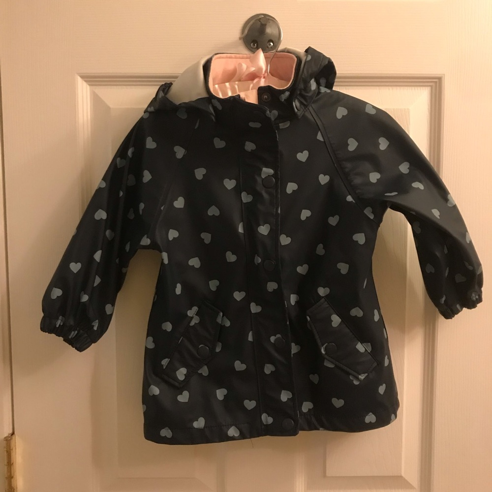 1.5-2T H&M beautiful navy raincoat with hearts